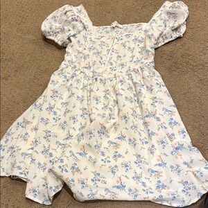 Mine White and Blue Floral Kids Dress